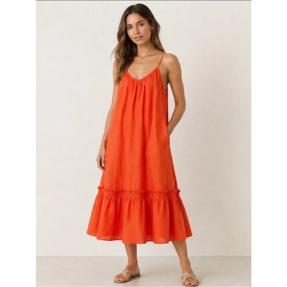 New! Banana Republic Charlize Linen Tiered Swing Midi Dress- SZ M
